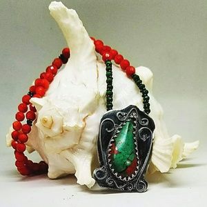 Sonora Sunrise Turquoise & Coral 925 Silver Neckla